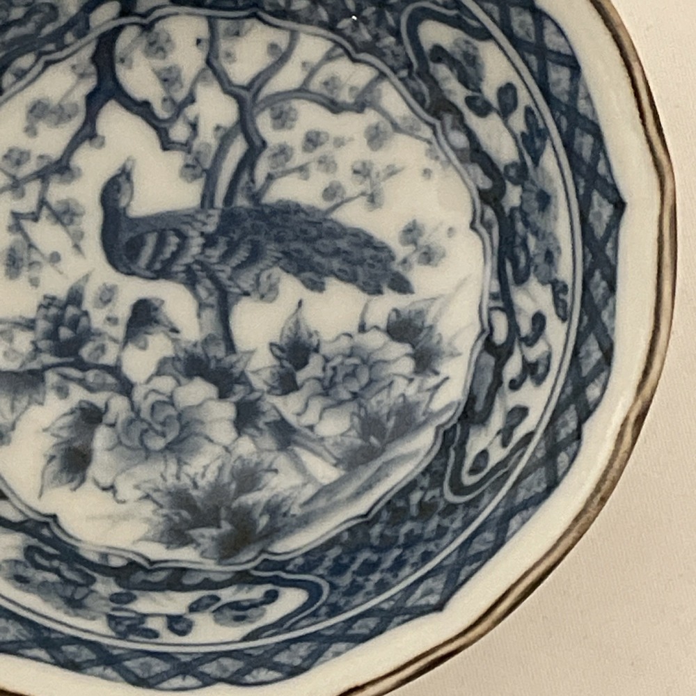 Vintage TOYO Japan Peacock Porcelain 4-1/4" Trinket Bowl Andrea By Sadek Blue - Picture 4 of 10
